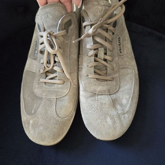 AUTH PRADA Sneakers SHOES 4E2020 Grey BEIGE SUEDE NEW US 12 main image 5